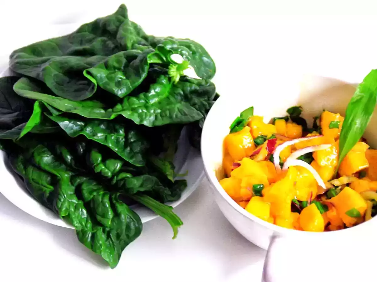 Spinatwraps mit fruchtiger Mango-Bärlauch-Füllung