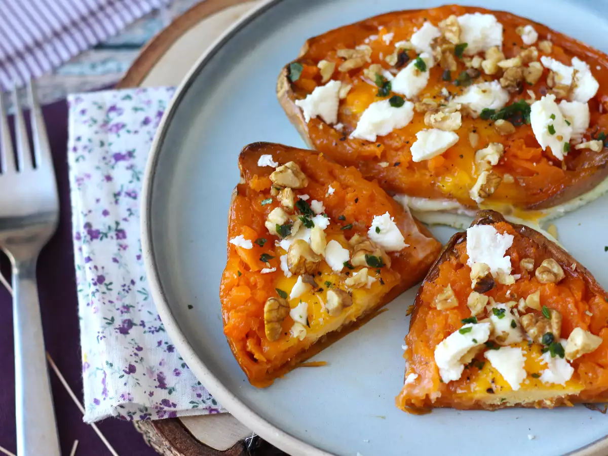 Süßkartoffel aus dem Ofen mit Ei und Feta : einfach und vegetarisch - foto 2