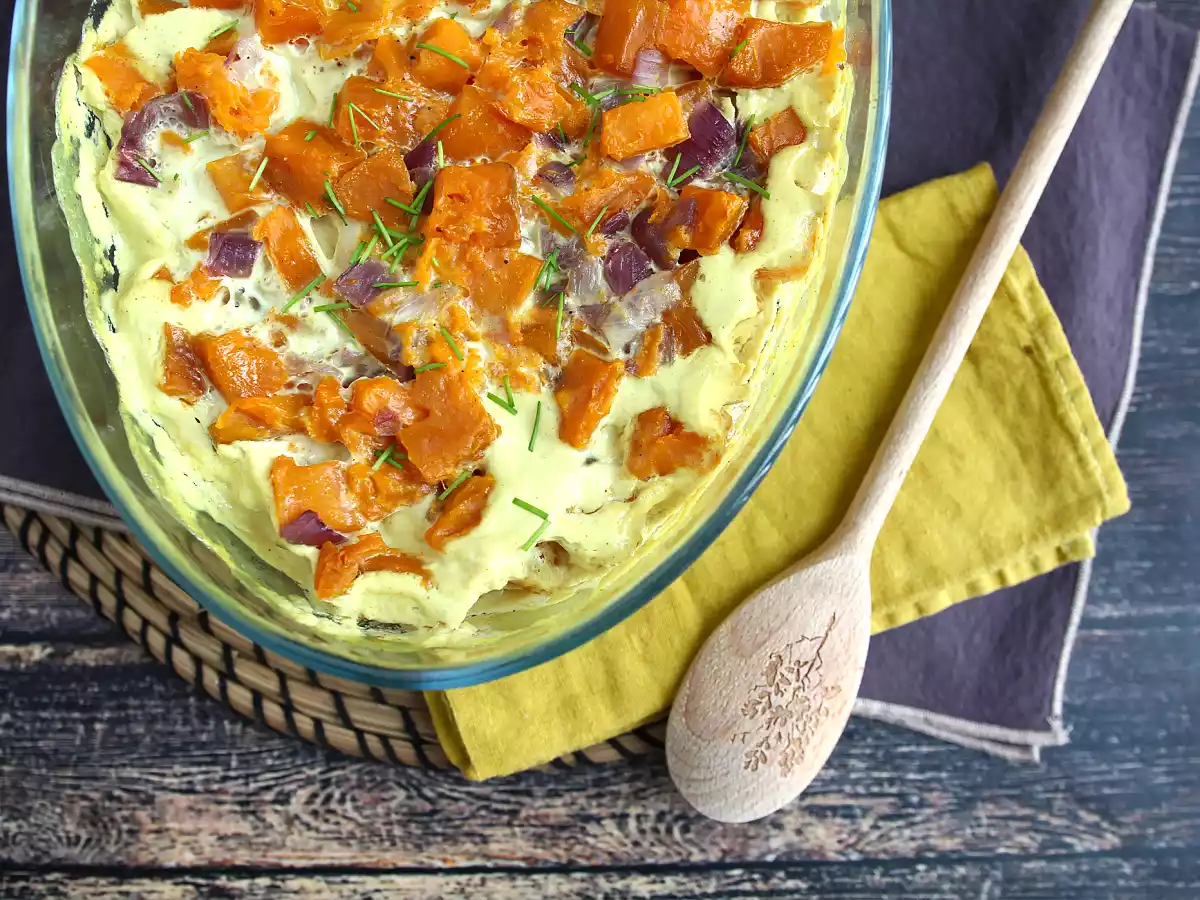 Süßkartoffelgratin, gewürzt mit Kokosmilch und Curry - foto 3