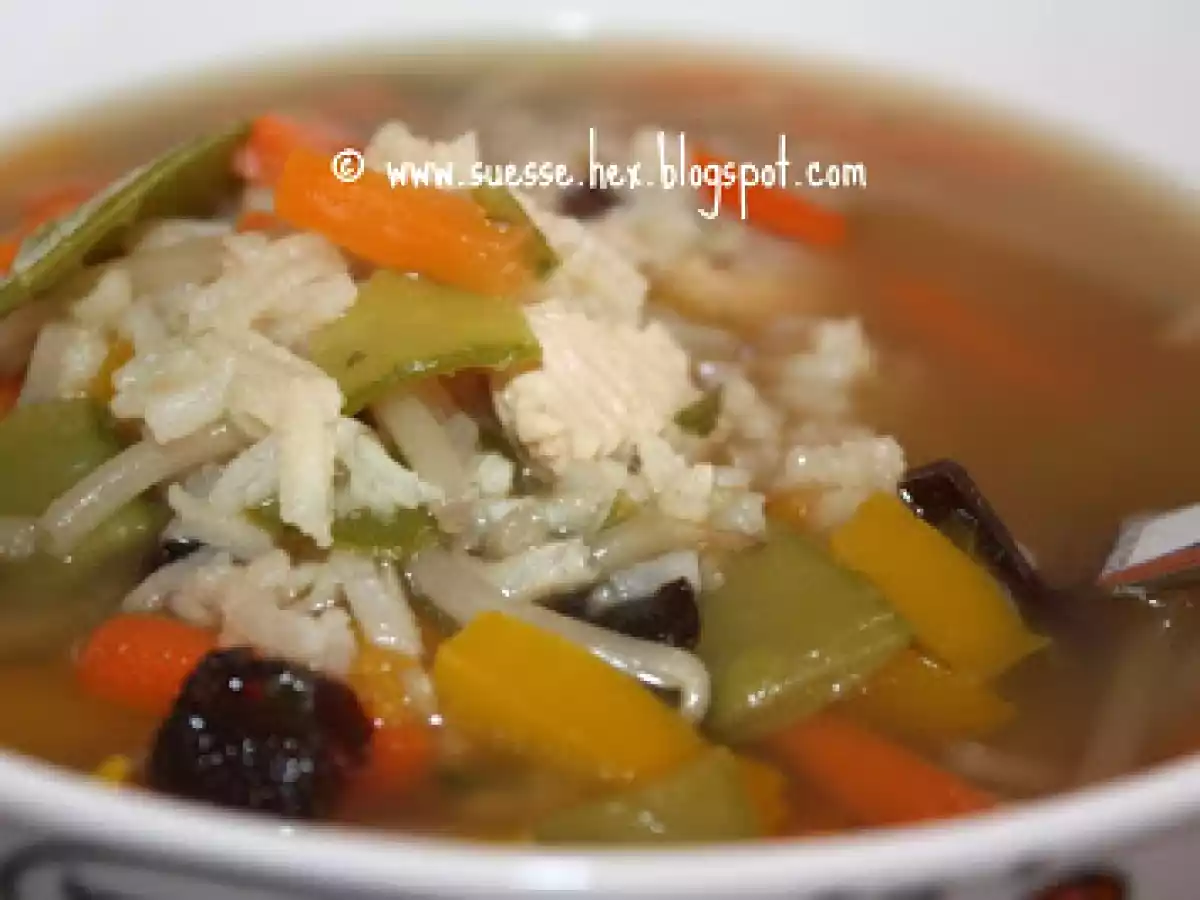 Thaisüppchen mit Reis und Putenfleisch