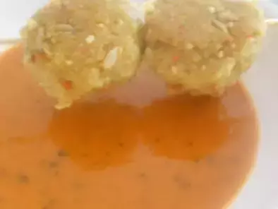 Tomatencremesuppe mit Reis ~ Gemüse ~ Bratlingen
