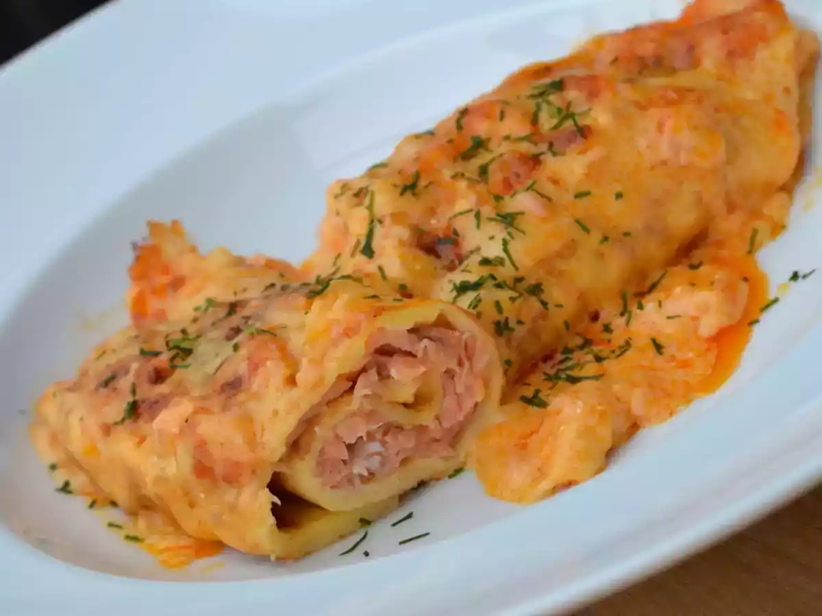 Überbackene Lachs- Pfannkuchen