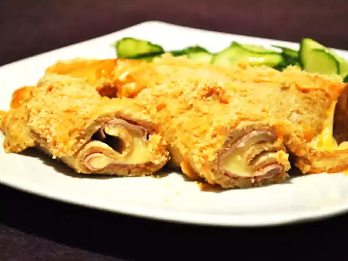 Überbackene Vollkorn-Pfannkuchen mit Schinken & Käse