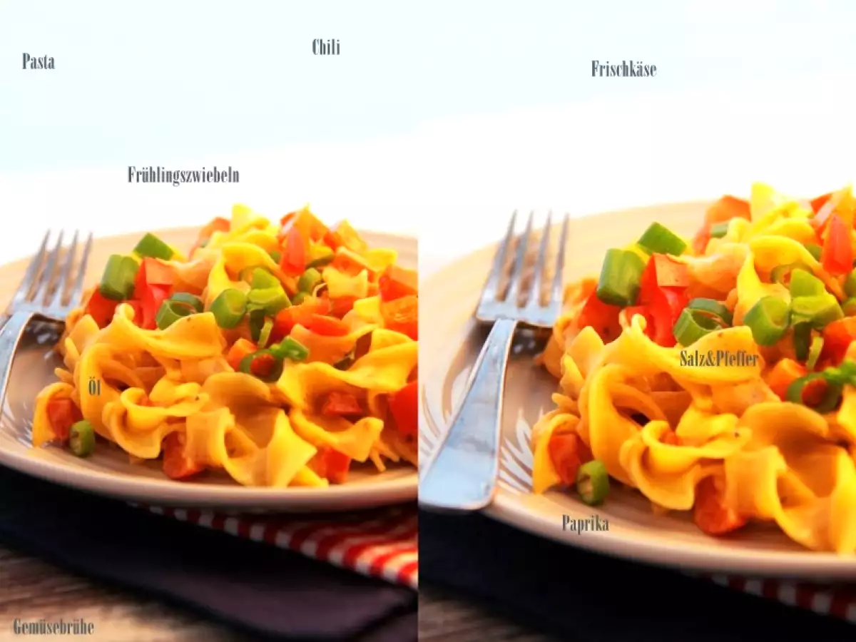 Vegetarische ischkäsepasta mit Gemüse