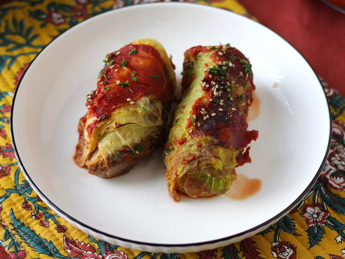 Vegetarische Kohlrouladen mit Pilzen, Reis und Miso - foto 3