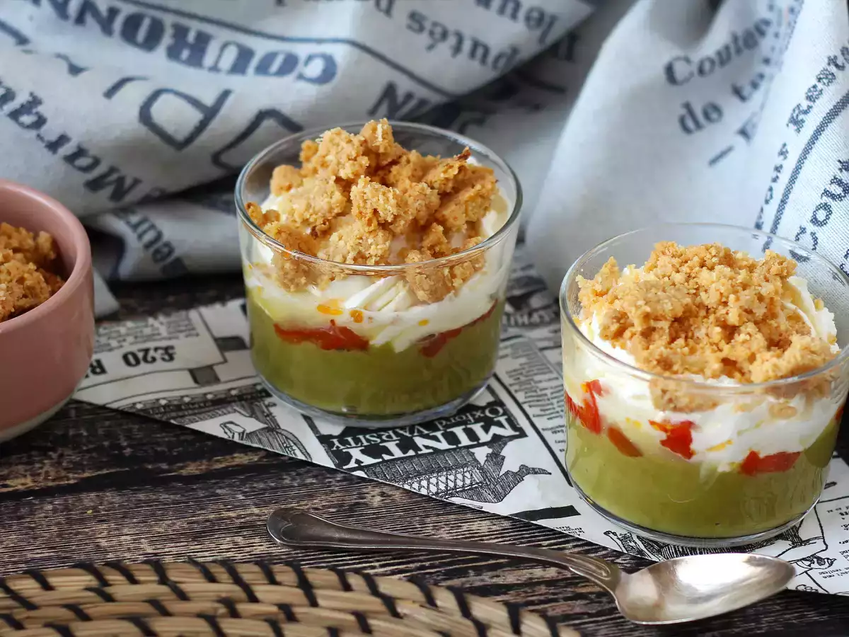 Vegetarische Vorspeisen im Glas: Erbsencreme, Parmesan-Crumble und Mascarponecreme - foto 7