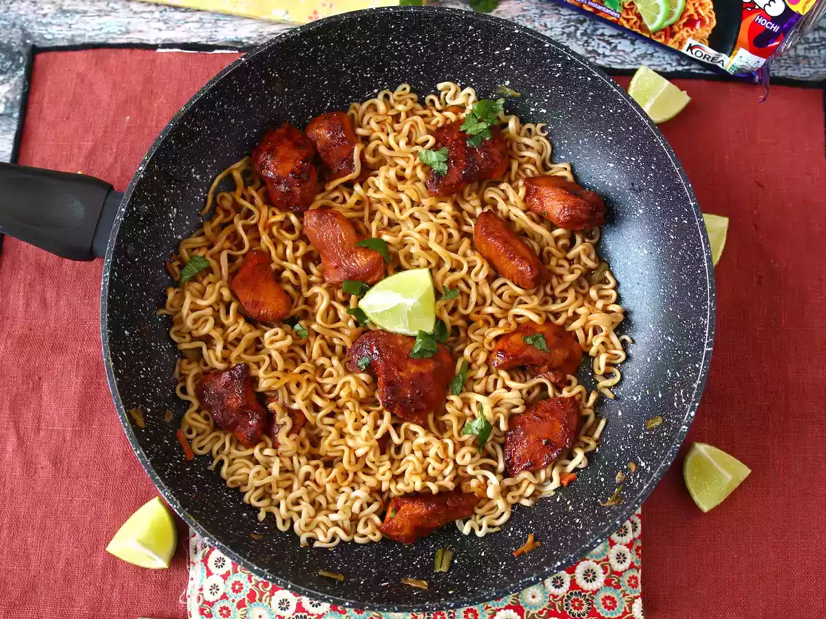 Wie kocht man Buldak Habanero Limetten Nudeln, Rezept mit mariniertem Huhn! - foto 3