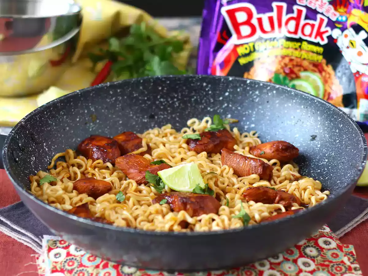 Wie kocht man Buldak Habanero Limetten Nudeln, Rezept mit mariniertem Huhn! - foto 5